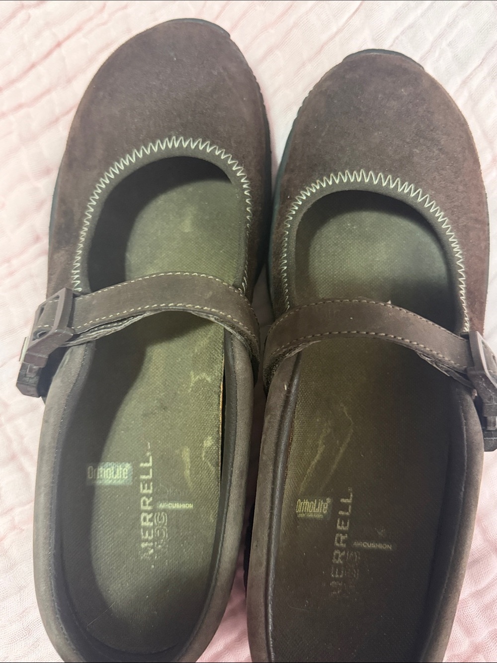 Merrell Dark Brown Suede Mary Jane Flats with Buckle